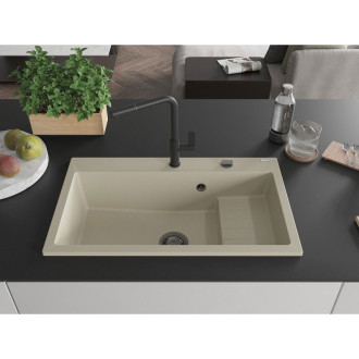 Mexen Omar 1miskový granitový dřez 800 x 480 mm, béžový, černý sifon - 6520801005-69-B