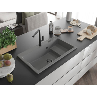 Mexen Omar 1miskový granitový dřez 800 x 480 mm, šedý, černý sifon - 6520801005-71-B