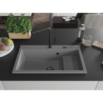 Mexen Omar 1miskový granitový dřez 800 x 480 mm, šedý, černý sifon - 6520801005-71-B