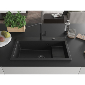 Mexen Omar 1miskový granitový dřez 800 x 480 mm, černý, černý sifon - 6520801005-77-B