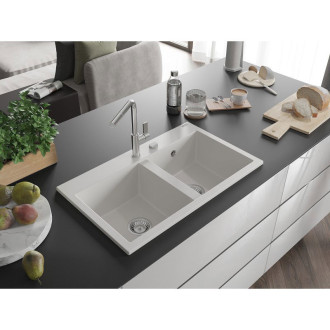 Mexen Hektor 2miskový granitový dřez 800 x 480 mm, bílý, chromový sifon - 6521802000-20