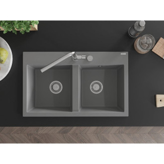 Mexen Hektor 2miskový granitový dřez 800 x 480 mm, šedý, chromový sifon - 6521802000-71