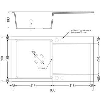 Mexen Leo granit dřez s 1 mísou s odkapem a baterií Savita, černá/zlatá 6501-75-672601-00