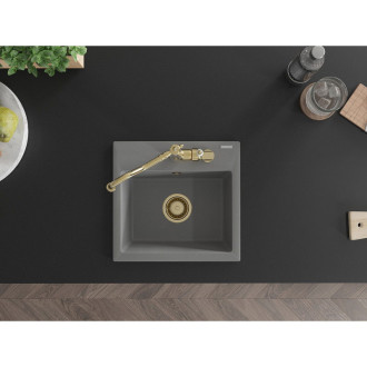 Mexen Milo 1-miskový granitový dřez s kuchyňskou baterií Carla, šedý - 6505-71-670700-50