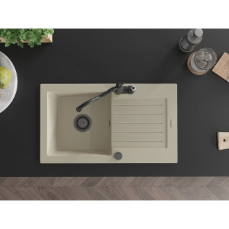 Mexen Pablo 1-miskový granit dřez s odkapem a baterií Carla, béžová 6510-69-670700-70