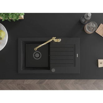 Mexen Pablo 1miskový granit dřez s odkapem a baterií Carla, černá 6510-77-670700-50-B