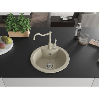 Mexen Diego 1-miskový granitový dřez s kuchyňskou baterií Carla, béžová 6512-69-670700-69