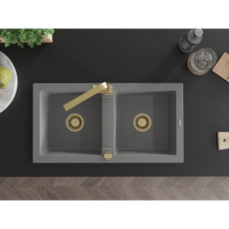 Mexen Mario 2miskový granitový dřez s kuchyňskou baterií Rita, šedá - 6504-71-670300-50