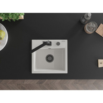 Mexen Milo 1-miskový granitový dřez s kuchyňskou baterií Rita, bílá - 6505-20-670300-70