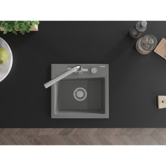 Mexen Milo 1-miskový granitový dřez s kuchyňskou baterií Duero, šedá - 6505-71-671600-00