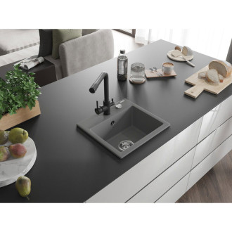 Mexen Milo 1-miskový granitový dřez s kuchyňskou baterií Duero, šedá - 6505-71-671600-70