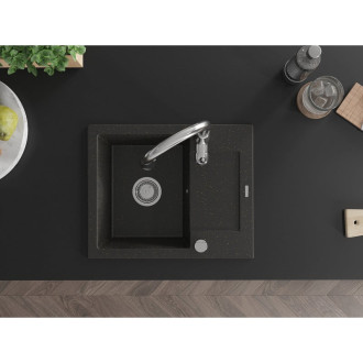 Mexen Enzo jednodřez granit s odkapem a baterií Savita, černá/zlatá 6506-75-672601-00