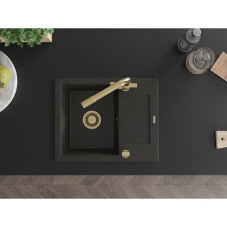 Mexen Enzo jednodřez granit s odkapem a baterií Duero, černá/zlatá 6506-75-671600-50