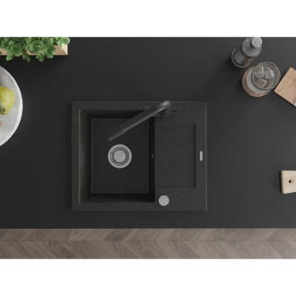 Mexen Enzo jednodřez granit s odkapem a baterií Duero, černá/zlatá 6506-75-671600-70