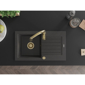 Mexen Pablo 1-miskový granit dřez s odkapem a baterií Savita, černá 6510-76-672601-50