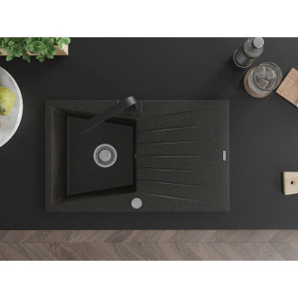 Mexen Cesar jednodřez granit s odkapem a baterií Rita, černá/zlatá 6514-75-670300-70