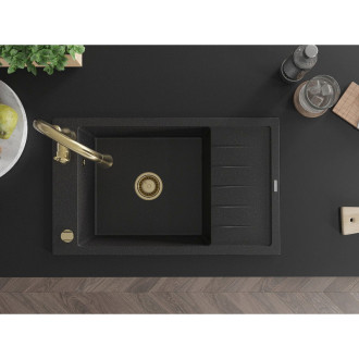 Mexen Elias jednodřez granit s odkapem a baterií Savita, černá/stříbrná 6511-73-672601-50