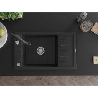 Mexen Elias jednodřez granit s odkapem a baterií Savita, černá/stříbrná 6511-73-672601-70