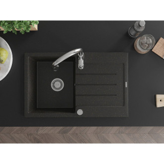 Mexen Bruno jednodřez granit s odkapem a baterií Savita, černá/zlatá 6513-75-672601-00