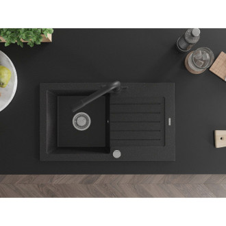 Mexen Pablo jednodřez granit s odkapem a baterií Duero, černá/stříbrná 6510-73-671600-70