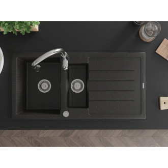 Mexen Andres 1,5 granit dřez s odkapem a baterií Savita, černá/zlatá 6515-75-672601-00