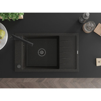 Mexen Elias jednodřez granit s odkapem a baterií Duero, černá/zlatá 6511-75-671600-70-B