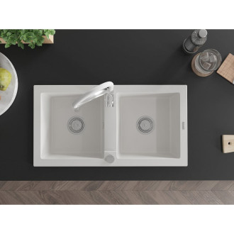 Mexen Mario 2miskový granitový dřez s kuchyňskou baterií Aster, bílá - 6504-20-73450-02