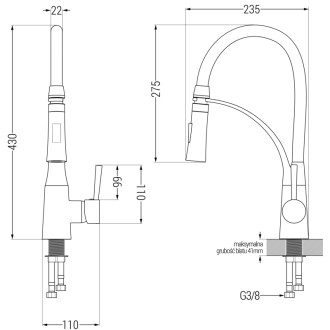 Mexen Tomas Dvojdřez, granit s baterií Aster, černá/zlatá 6516-75-73450-57-B