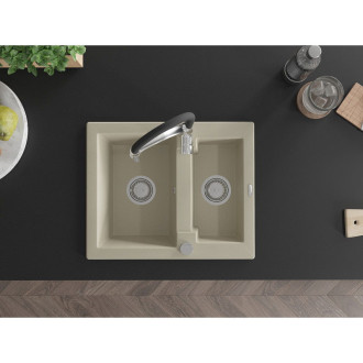 Mexen Carlos 1,5miskový granitový dřez s kuchyňskou baterií Aster, béžová 6518-69-73450-07