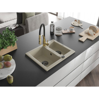 Mexen Carlos 1,5 granit dřez s kuchyňskou baterií Aster, béžová 6518-69-73450-57-B