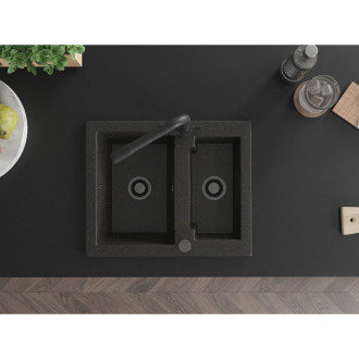 Mexen Carlos 1,5 granit dřez s baterií Duero, černá/zlatá 6518-75-671600-70-B