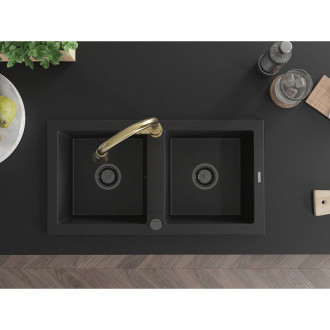 Mexen Mario 2miskový granitový dřez s kuchyňskou baterií Elia, černá - 6504-77-670101-50-B