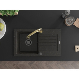 Mexen Pablo jednodřez granit s odkapem a baterií Elia, černá/zlatá 6510-75-670101-50-B