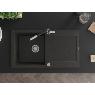 Mexen Leo jednodřez granit s odkapem a baterií Flora, černá/zlatá 6501-75-670401-07