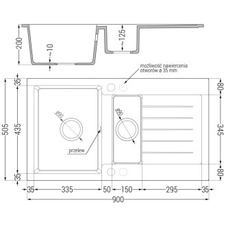 Mexen Matias 1,5 granit dřez s odkapem a baterií Flora, černá 6502-76-670401-08