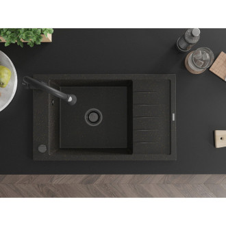 Mexen Elias jednodřez granit s odkapem a baterií Elia, černá/zlatá 6511-75-670101-70-B