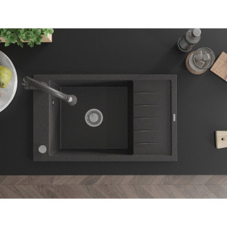 Mexen Elias 1-miskový granit dřez s odkapem a baterií Elia, černá 6511-76-670101-70-B