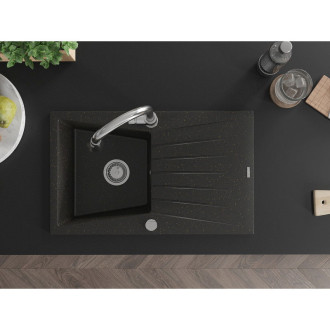 Mexen Cesar jednodřez granit s odkapem a baterií Elia, černá/zlatá 6514-75-670101-00