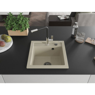 Mexen Vito 1-miskový granitový dřez s kuchyňskou baterií Flora, béžová 6503-69-670401-07-B