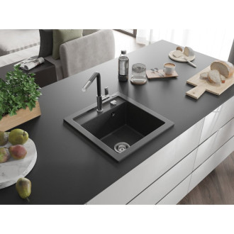 Mexen Vito 1miskový granit dřez s kuchyňskou baterií Flora, černá 6503-76-670401-07