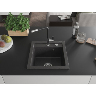 Mexen Vito 1miskový granit dřez s kuchyňskou baterií Flora, černá 6503-76-670401-07