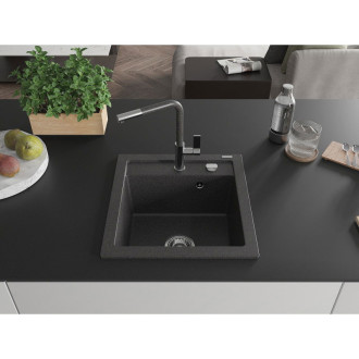 Mexen Vito 1-miskový granit dřez s kuchyňskou baterií Flora, černá 6503-76-670401-08