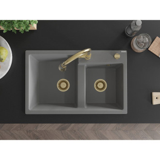 Mexen Tomas 2miskový granitový dřez s kuchyňskou baterií Elia, šedý - 6516-71-670101-50