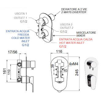 Podomítková sprchová baterie  FONTI 9214 - černá matná