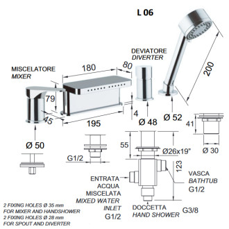 Čtyřotvorová vanová baterie  FONTI 06 - chrom