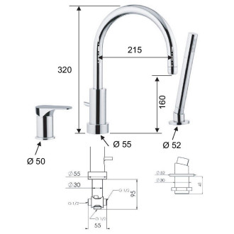 Tříotvorová vanová baterie  FONTI 0714 - černá matná