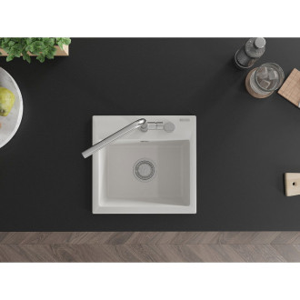 Mexen Milo 1miskový granitový dřez s kuchyňskou baterií Flora, bílá - 6505-20-670401-00