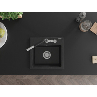 Mexen Milo jednodřez granit s baterií Flora, černá/stříbrná 6505-73-670401-07