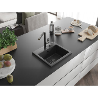 Mexen Milo 1-miskový granit dřez s kuchyňskou baterií Flora, černá 6505-76-670401-08-B