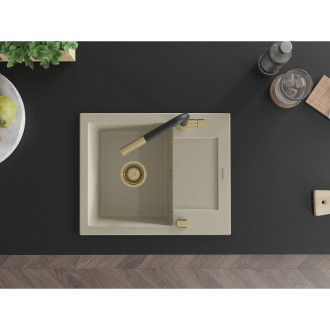 Mexen Enzo 1-miskový granit dřez s odkapem a baterií Flora, béžová 6506-69-670401-57-G